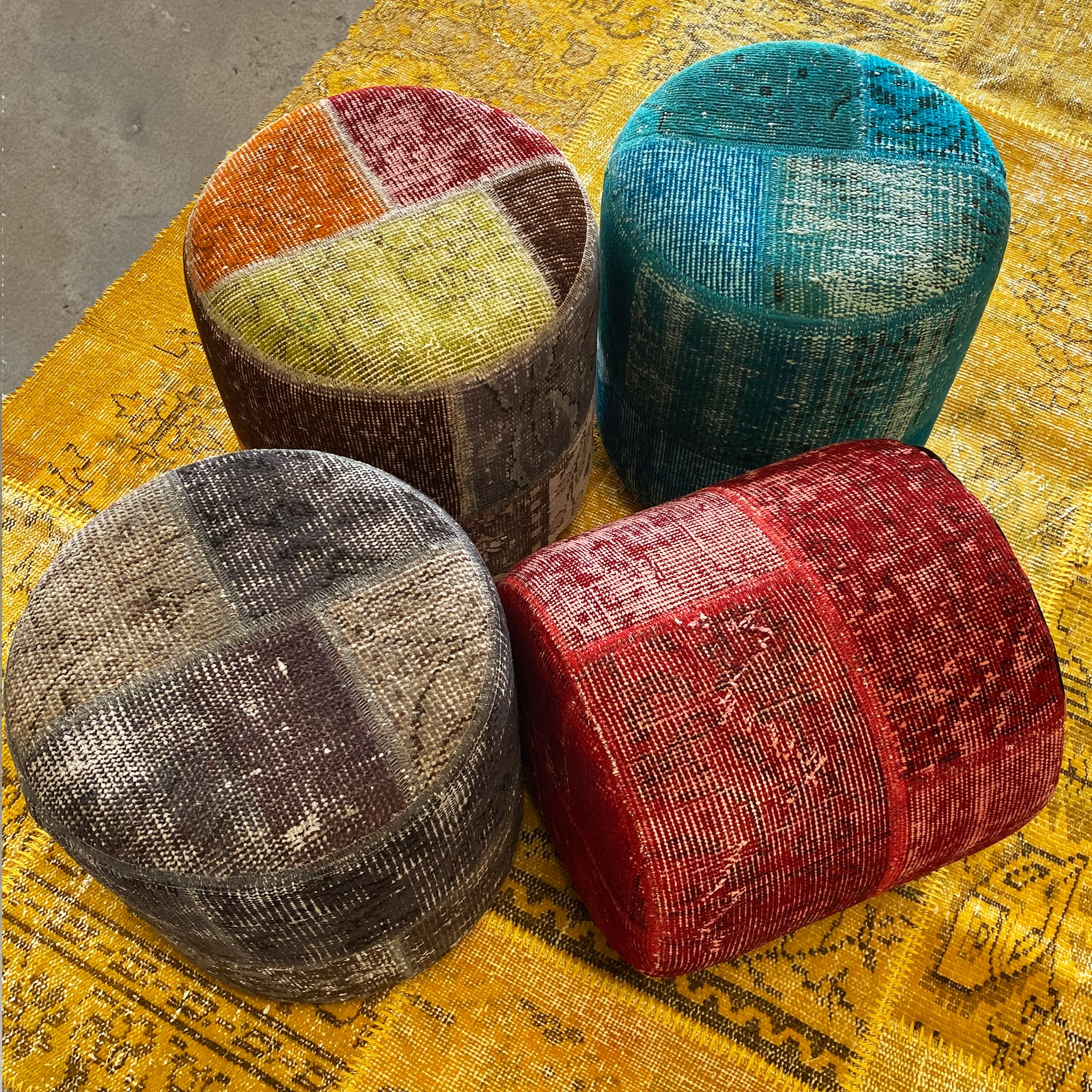 Hali X-Bursa Handmade Over Dyed Pouf Yellow 001