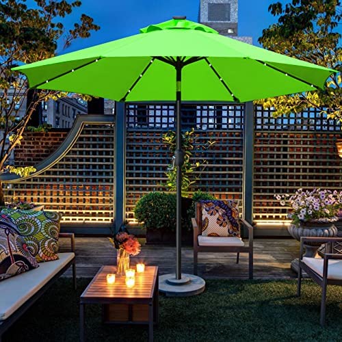 Sunnyglade 9′ Solar LED Lighted Patio Umbrella with 8 Ribs/Tilt Adjustment and Crank Lift System (Black)