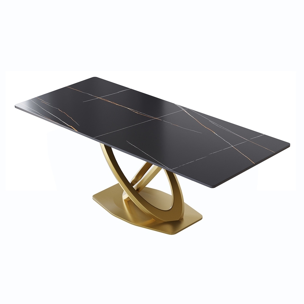 Modern Marble Dining Table with Gold Geometric Base