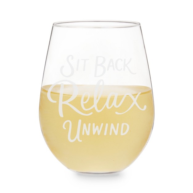 Twine Sit Back Relax amp Unwind Etched Stemless Wine Glass Fun Wine Gifts Clear Finish