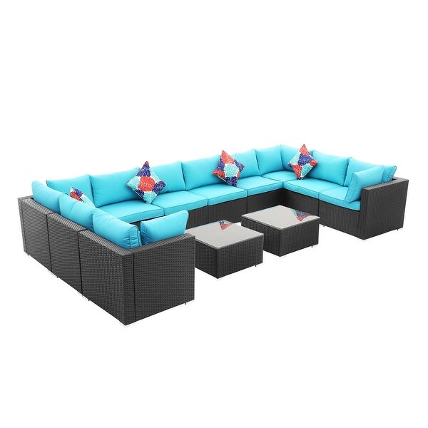 Zenova PE Rattan Wicker Modular Patio Sofa Set with Pillows - Overstock - 32497739