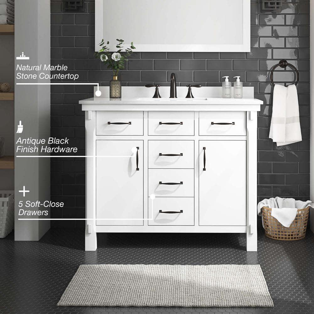 Home Decorators Collection Bellington 42 in W x 22 in D x 345 in H Bath Vanity in White with White Engineered Stone Top