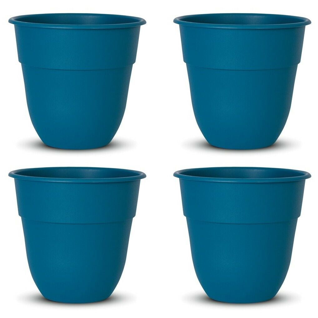 4 PC RESIN 10" BLUE FLOWER POTS OUTDOOR PLANTER Nursery Garden Indoor Plant