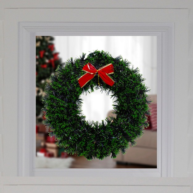 Northlight 17 inch Pre lit Green Tinsel Artificial Christmas Wreath With Bow Clear Led Lights