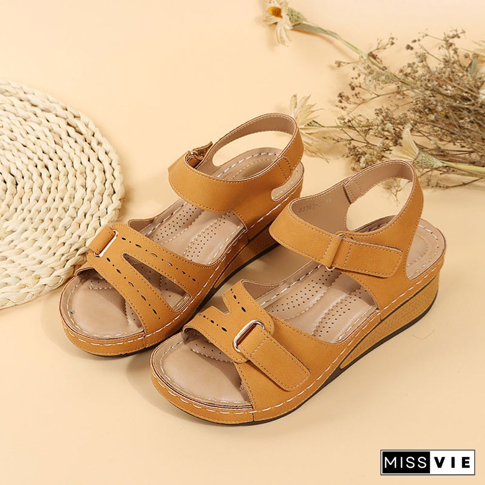 Women's Velcro Roman Style Fish Toe Casual Wedge Sandals