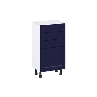 J COLLECTION 18 in. W x 14 in. D x 34.5 in. H Devon Painted Blue Shaker Assembled Shallow Base Kitchen Cabinet with 3 Drawers DSB1814C(LR)-DV