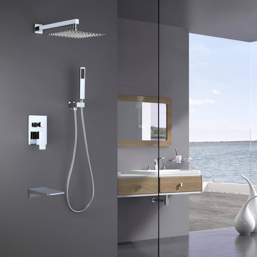 Hlihome Single-Handle 1-Spray Tub and Shower Faucet with 2 GPM 10 in. 3 Functions Dual Shower Heads in Chrome LYJ-7011-CP-10