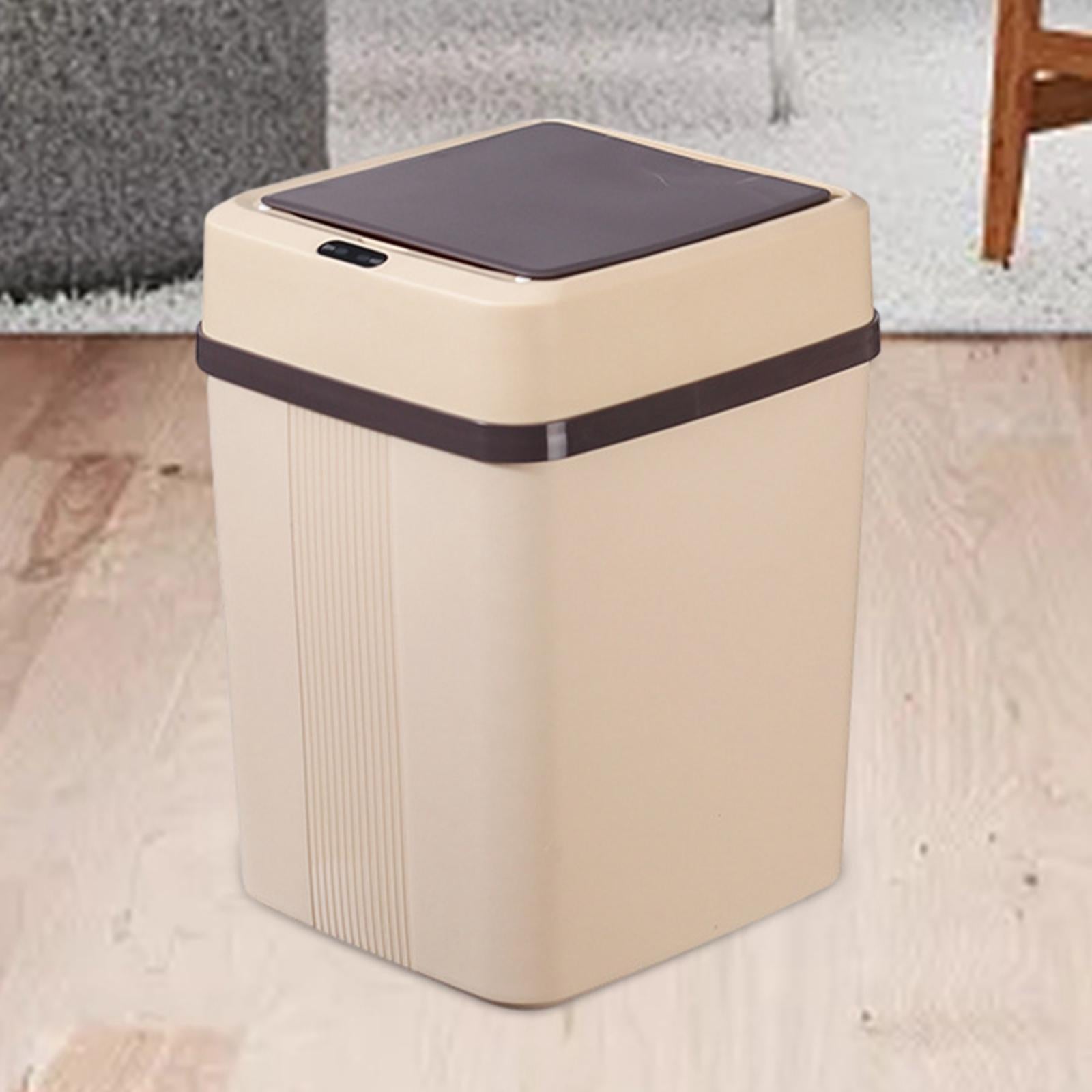 Automatic Trash Can Waterproof Battery Operated Touchless Trash Bin Waste Basket for Bedroom Toilet Bathroom Office - Khaki