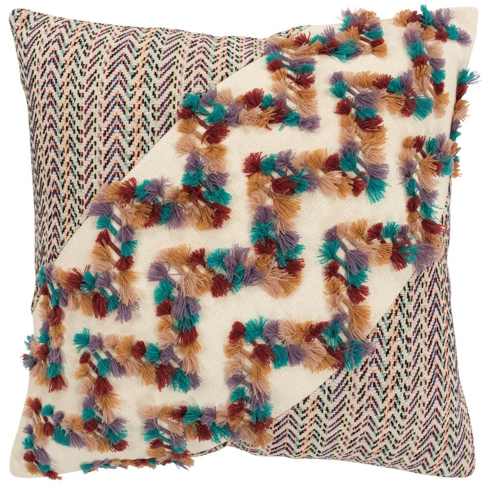 Teal/ Natural Textured Chevron Decorative Pillow