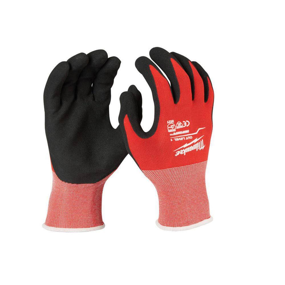 MW Medium Red Nitrile Level 1 Cut Resistant Dipped Work Gloves 48-22-8901