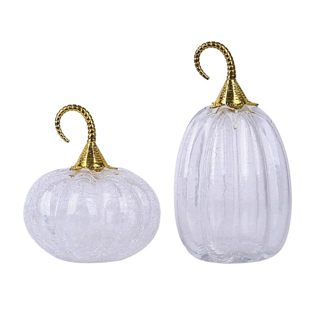 Transpac Glass 9 In White Harvest Stem Pumpkins Set Of 2