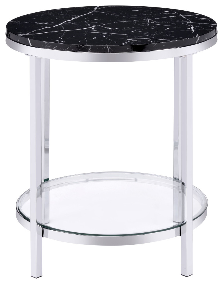 Virlana End Table  Faux Black Marble and Chrome Finish   Contemporary   Side Tables And End Tables   by Acme Furniture  Houzz