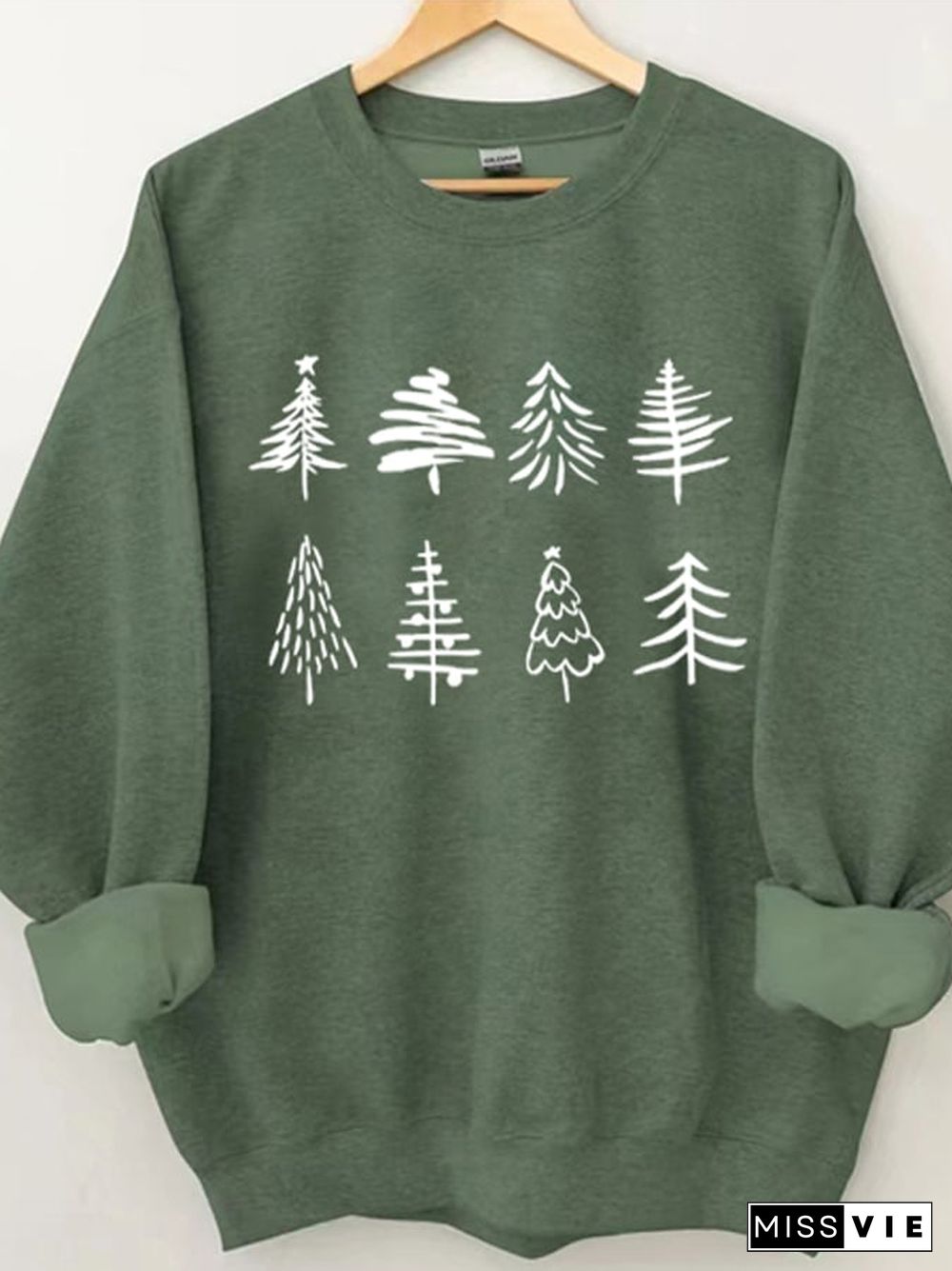 Women'S Christmas Tree Print Long Sleeve Sweatshirt