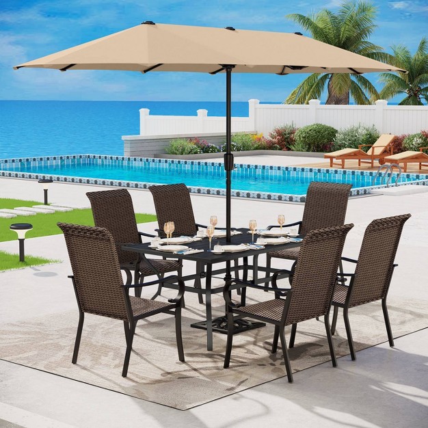 7pc Patio Dining Set With Rattan Arm Chairs amp Rectangle Steel Table Captiva Designs