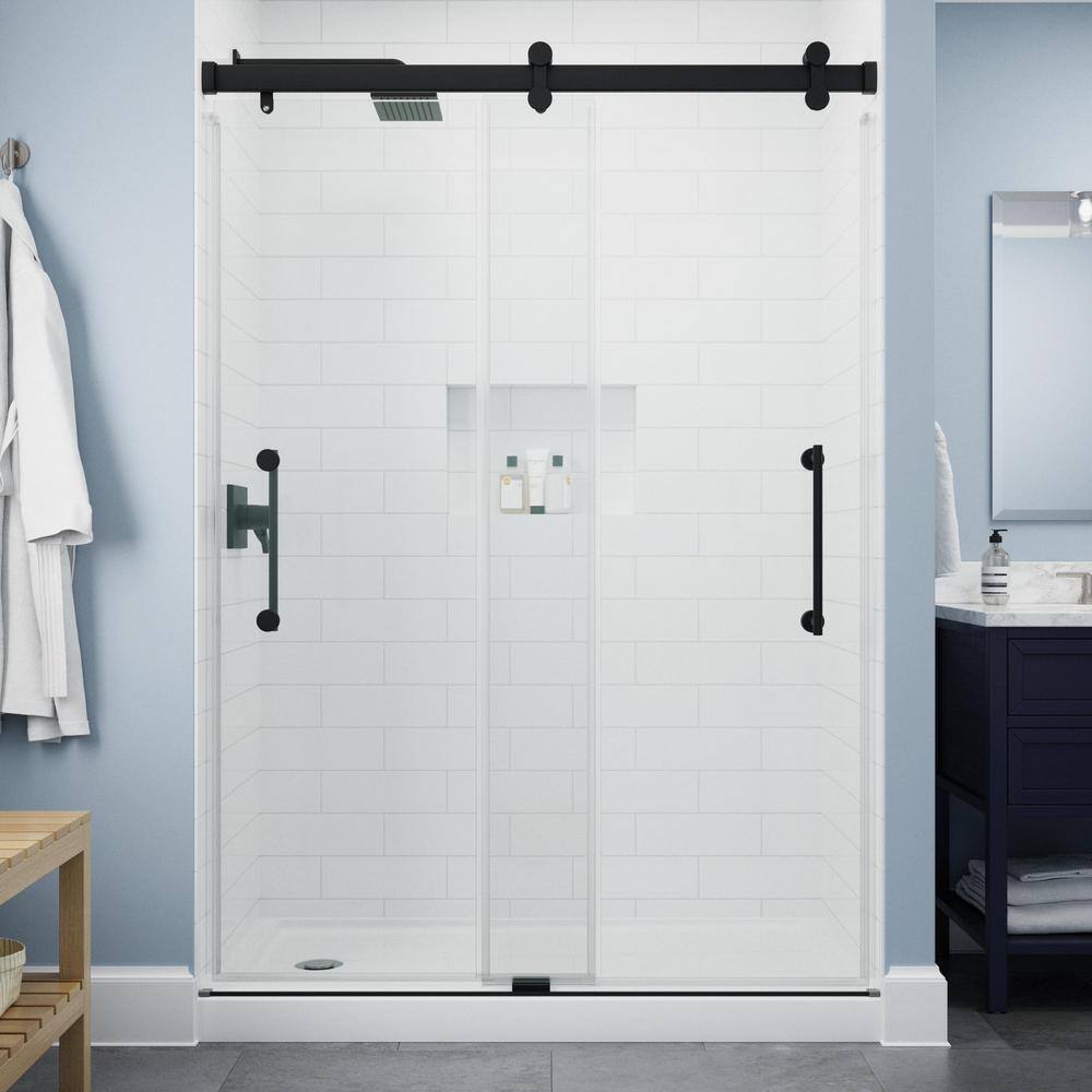 Delta Paxos 60 in. W x 76 in. H Sliding Frameless Shower Door in Matte Black with 516 in. (8 mm) Clear Glass SD5758470