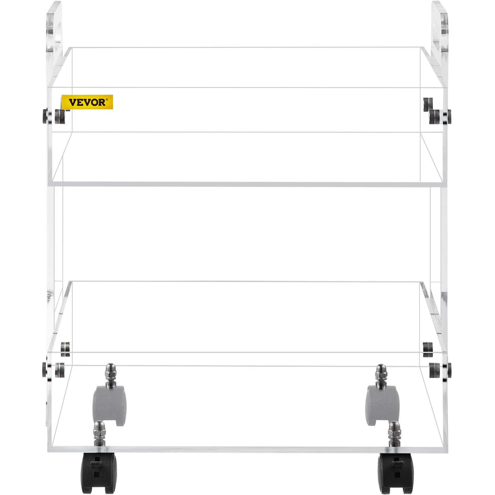 VEVOR Acrylic Cart， 2 Tier， 0.3 in Thickened Board， Holds Up to 66 lbs， Acrylic Side Table with Lockable Swivel Wheels， for Office School Home， 13.4 x 15.7 x 19