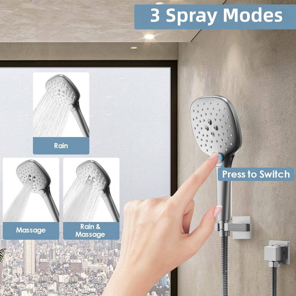 CRANACH 3-Spray 2.5 GPM 10 in. Wall Mount Dual Shower Heads Fixed and Handheld Shower Head in Brushed Nickel (Valve Included) M6646NI-10BL-1