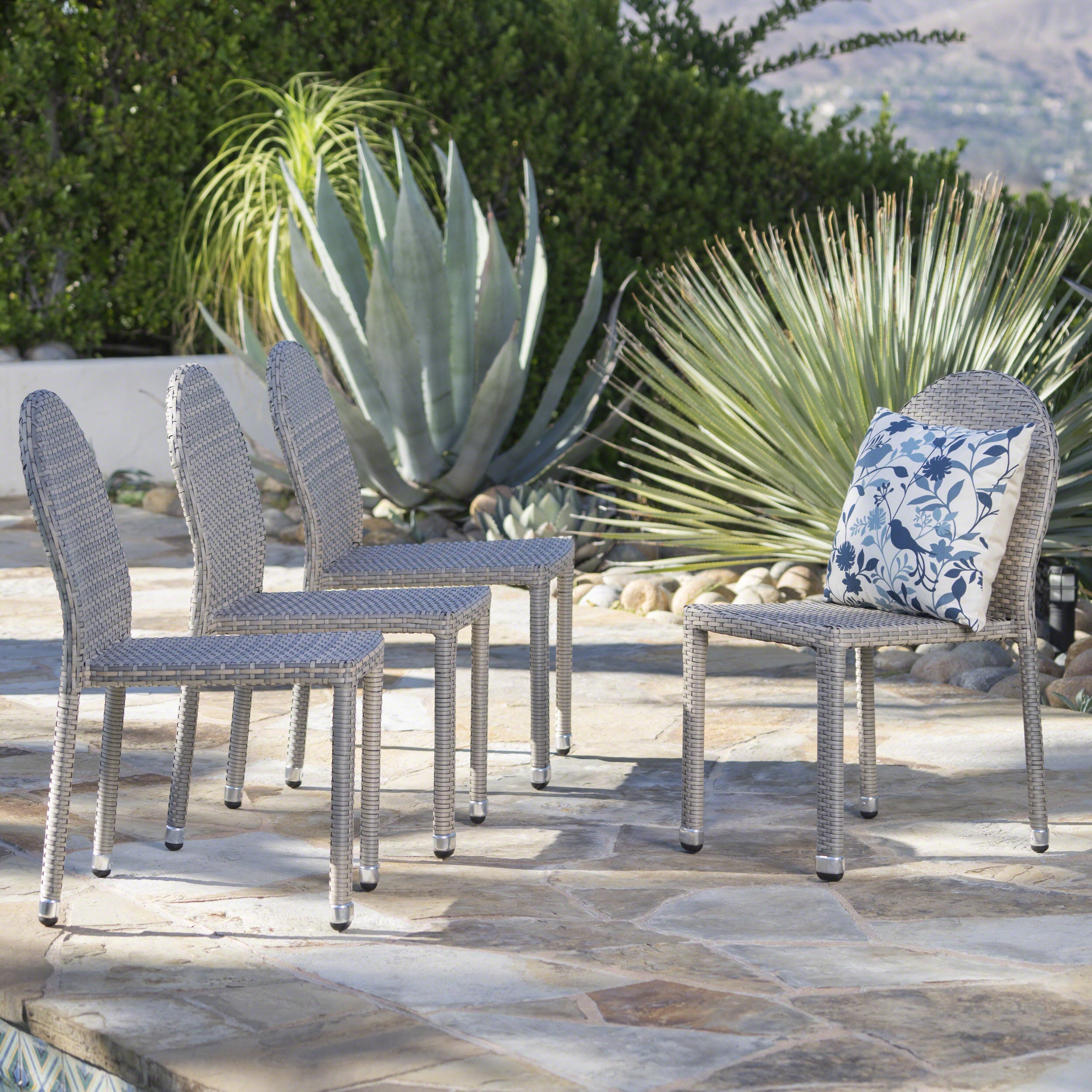 Amallie Outdoor Wicker Stacking Chairs with an Aluminum Frame (Set of 4)