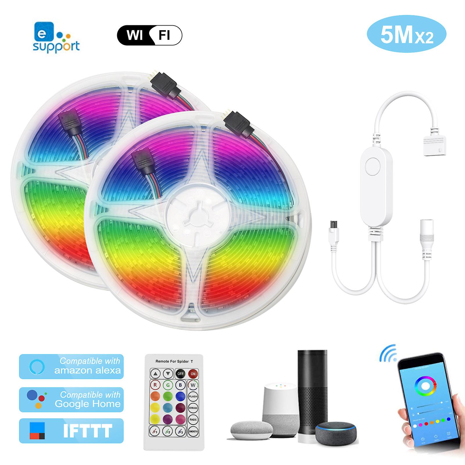 Wifi Led Strip Lights Kit 10m/32.8ft Length Rgb Smart Light Strip Ewelink App Remote Control Dimmable Changing Color Compatible With Amazon Alexa Goog