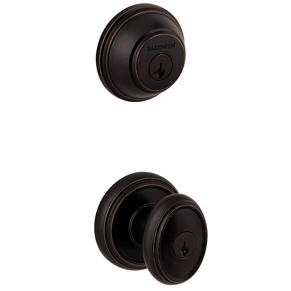 Baldwin Prestige Carnaby Venetian Bronze Exterior Entry Knob and Single Cylinder Deadbolt Combo Pack Featuring SmartKey Security 380RDBCYKSMB11P