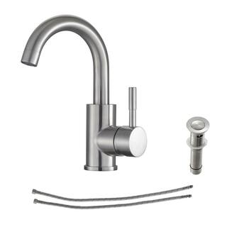 Logmey Bar Sink Faucet Single-Handle Single Hole Bathroom Faucet with Deck Plate and Hose in Brushed Nickel LM-SLC2012-SS