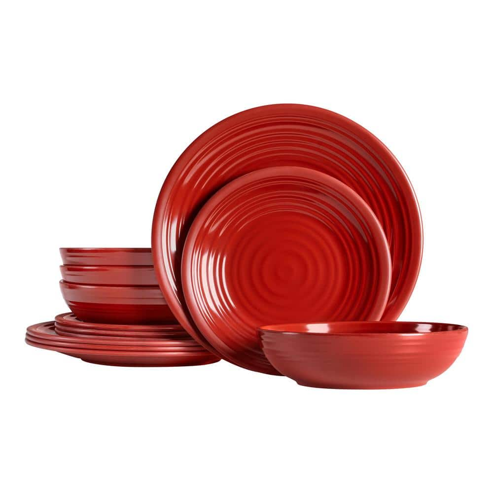 StyleWell Taryn Melamine Dinnerware Set in Ribbed Chili Red (Service for 4) FF58SETCHI