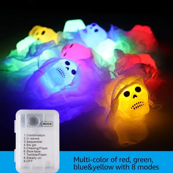 Halloween Skull Lights, 10 LEDs White Gauze String Lights - 1PACK