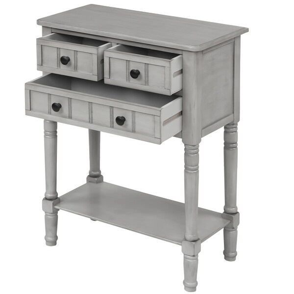 Console Table Gray Wash Sofa Table with Three Storage Drawers