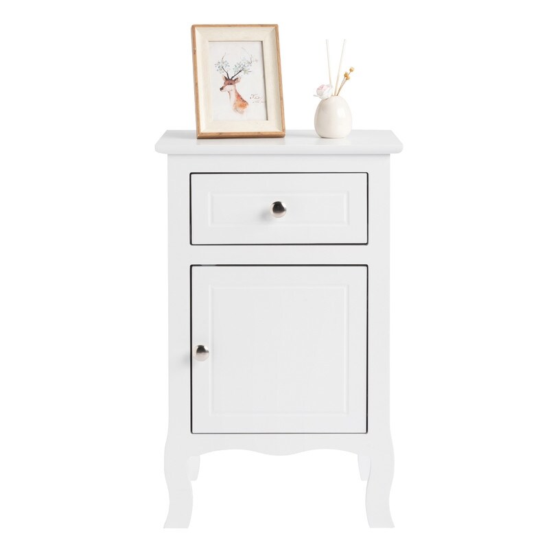 White MDF Nightstand with One Drawer