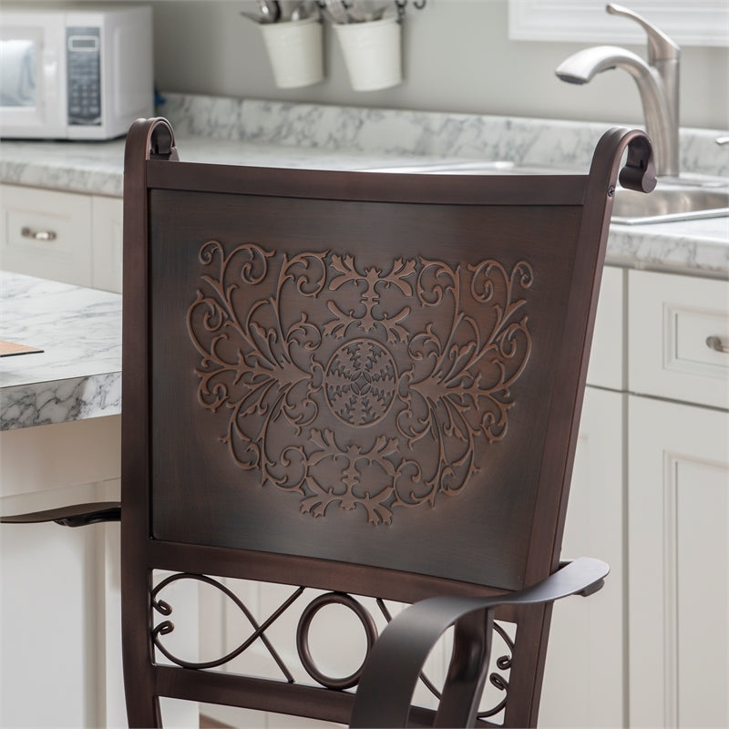 Bowery Hill 24 Traditional Metal/Faux Leather Swivel Counter Stool in Bronze