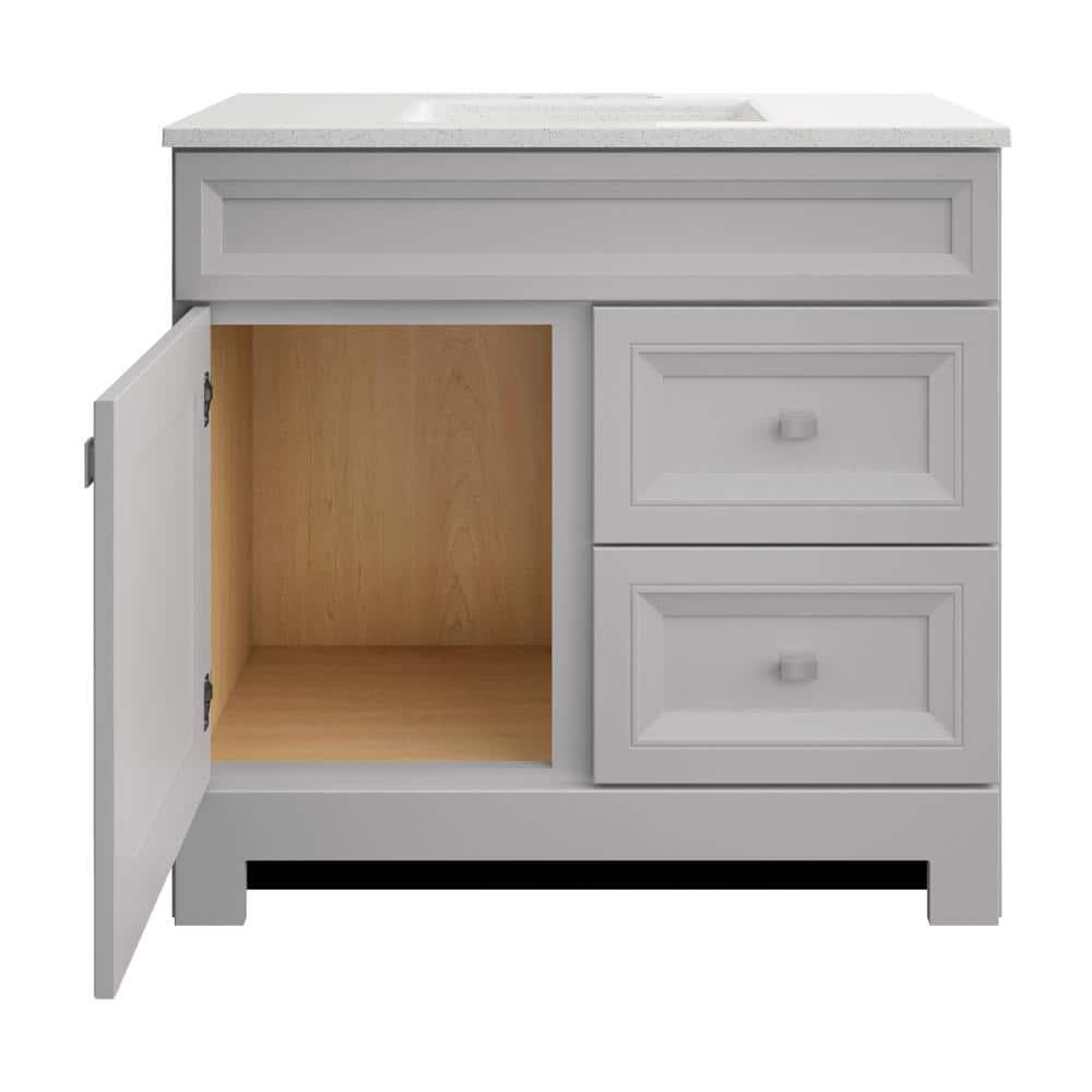 Home Decorators Collection Sedgewood 365 in W x 188 in D x 344 in H Freestanding Bath Vanity in Dove Gray with Arctic Solid Surface Top