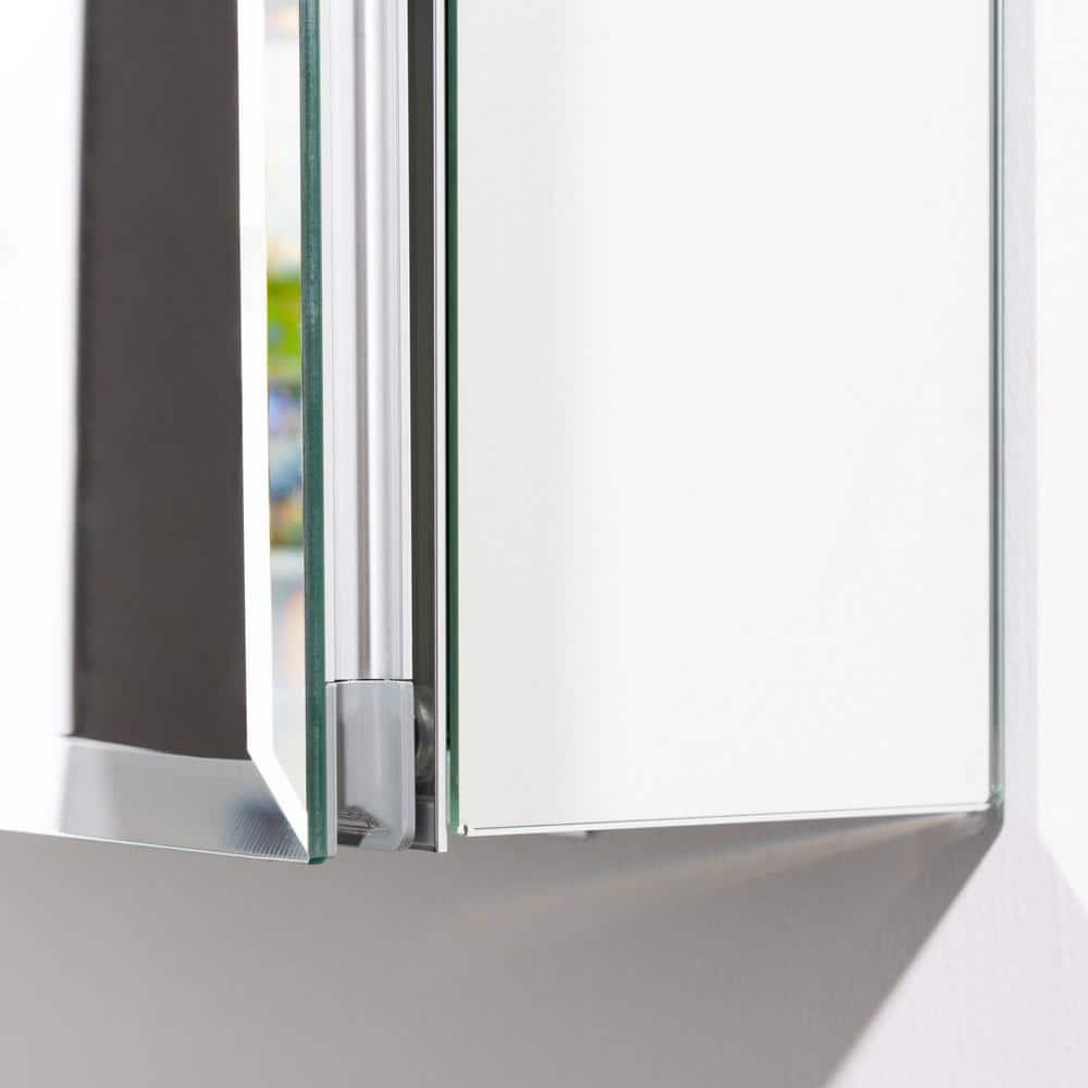 36 in W x 26 in H Large Rectangular Silver Aluminum Recessed Surface Mount Medicine Cabinet with Mirror