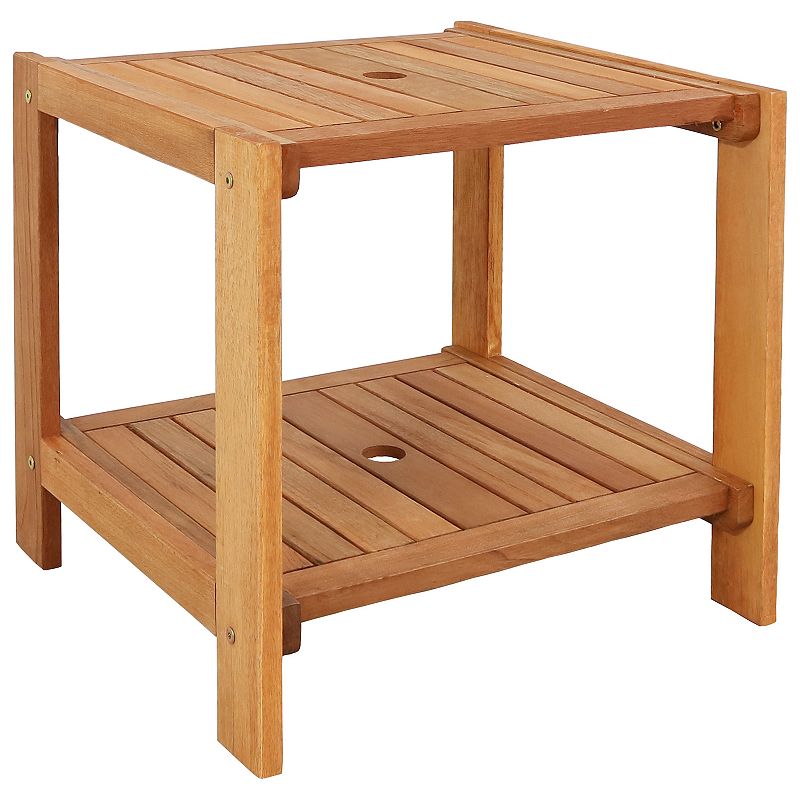 Sunnydaze 20.5 in Meranti Wood Square Patio Side Table with Umbrella Hole