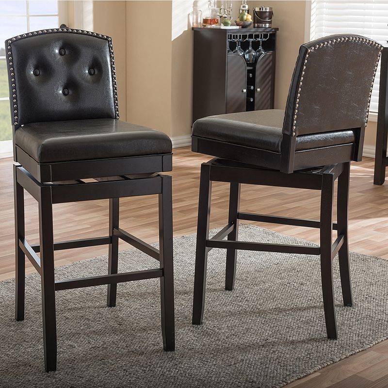 Baxton Studio Ginaro Faux-Leather Swivel Bar Stool 2-piece Set