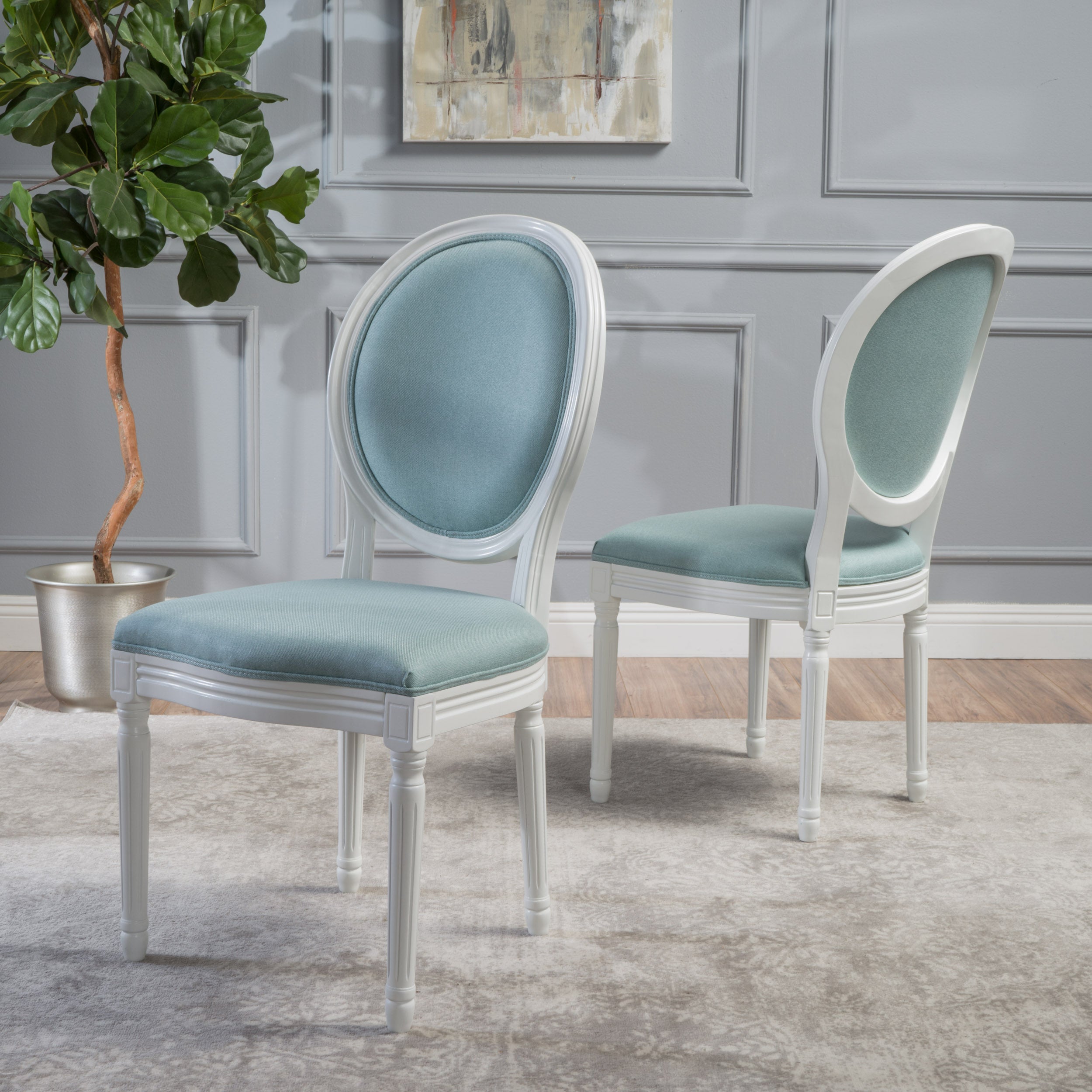 Adelise Traditional Light Blue Upholstered Fabric Dining Chairs (Set of 2)