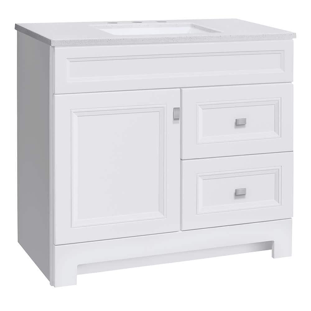 Home Decorators Collection Sedgewood 365 in W x 188 in D x 344 in H Freestanding Bath Vanity in White with Arctic Solid Surface Top