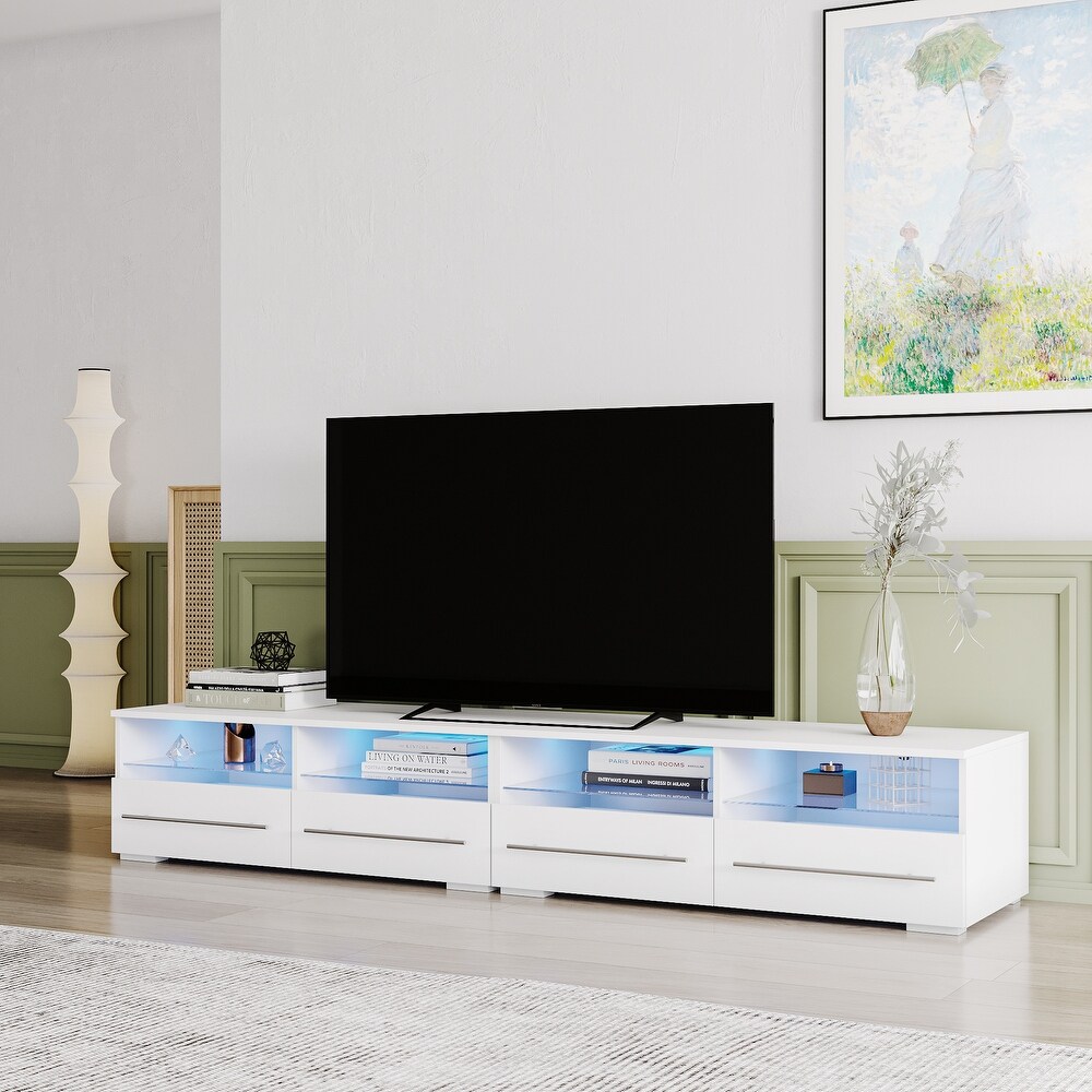 Modern TV Console with 16 Color LED Remote Control Lights Media Console Entertainment Center with 2 Drawers   2 Open Shelves