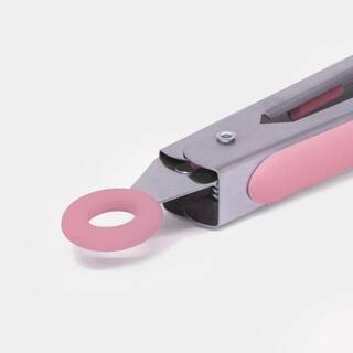 ExcelSteel 9 in. Stainless Steel Pink Silicone Tongs with Stay Cool Handle (Set of 2) 060A2