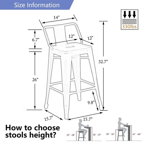 Bar Stools Set of 4，Counter Height Barstools Metal Bar Stools