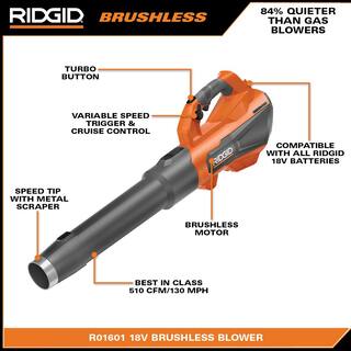 RIDGID 18V Brushless Cordless String Trimmer Leaf Blower DrillDriver and Impact Driver with (3) Batteries and (2) Chargers R019001-R9272