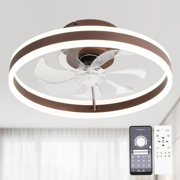 Oaks Aura Modern 20in. Low Profile Ceiling Fan with Light， 6-Speed Flush Mount Ceiling Fan， Smart App Remote Control For Bedroom Shopping - The Best Deals on Ceiling Fans | 40786745