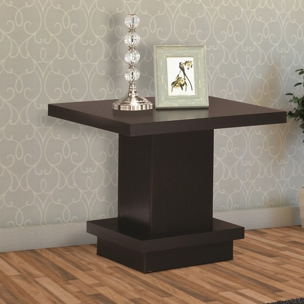 Contemporary End Table With Pedestal Base， Cappuccino Brown