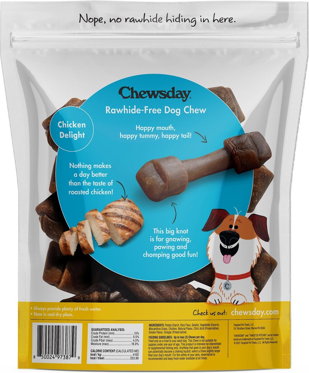 Chewsday Chicken Delight Chew Bones Rawhide-Free Dog Hard Chews， 7 count， Original