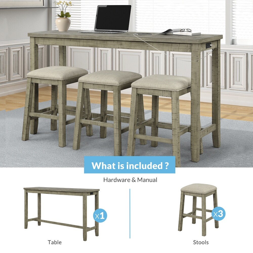 4 Pieces Counter Height Table with Fabric Padded Stools