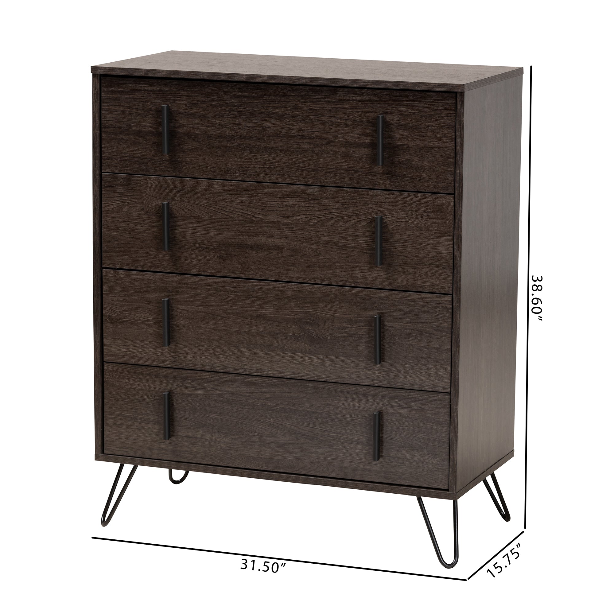 Baxton Studio Baldor Modern and Contemporary Dark Brown Finished Wood and Black Finished Metal 4-Drawer Bedroom Chest