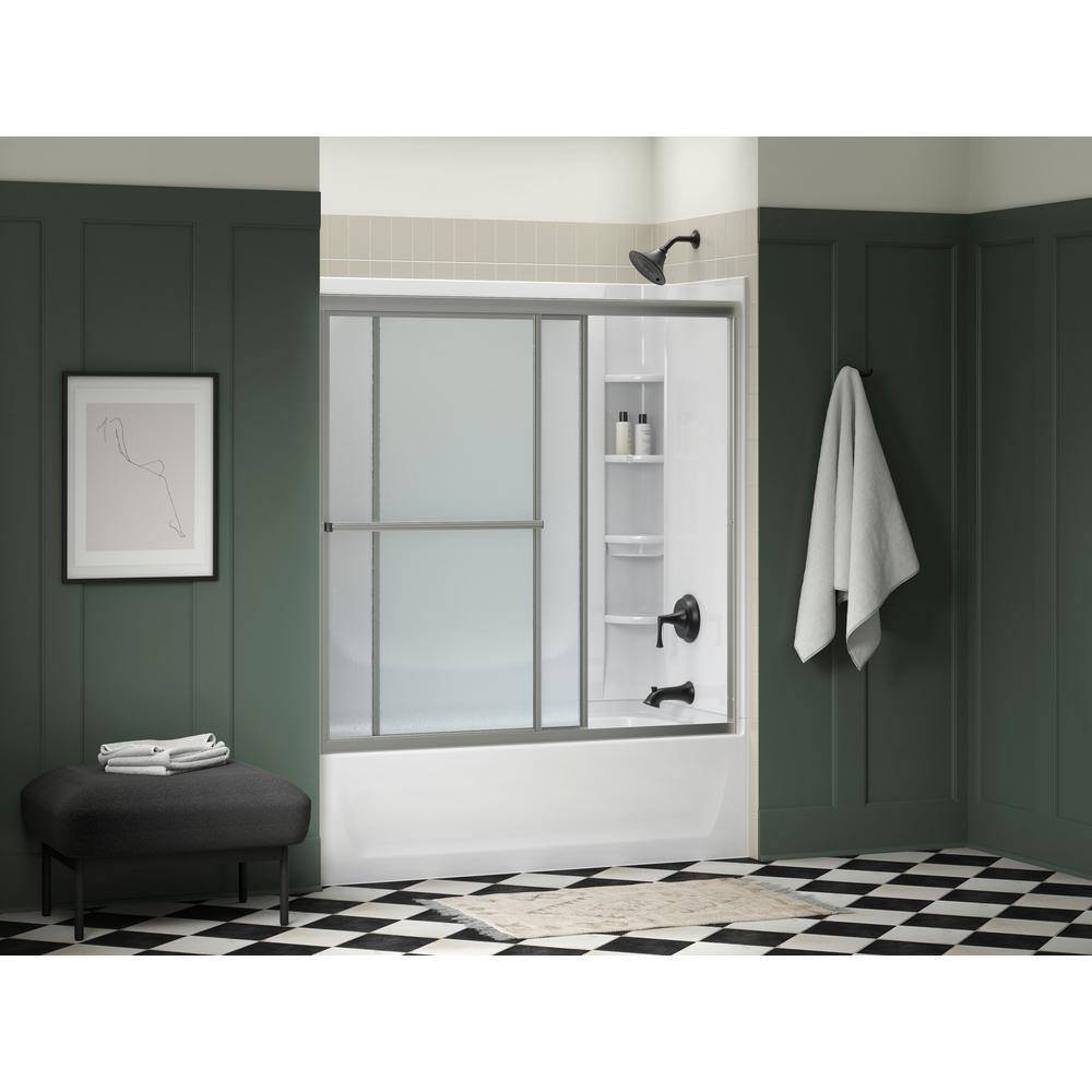 Sterling Deluxe 59-38 in. x 56-14 in. Framed Sliding Tub Door in Silver with Rain Glass Texture 5906-59S