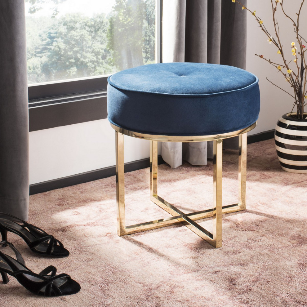 Gill Round Ottoman  Navy/Brass   Contemporary   Footstools And Ottomans   by Rustic Home Furniture Deco  Houzz