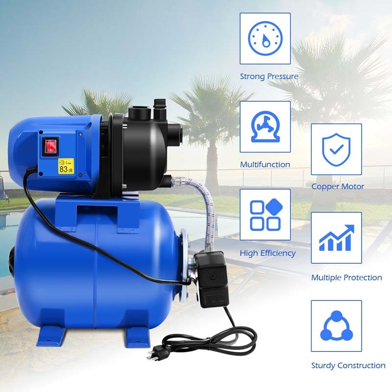 1200W 1.6HP Shallow Well Pump with Pressure Tank, 1000GPH Booster Water Pump Garden Farm Irrigation Jet Pump