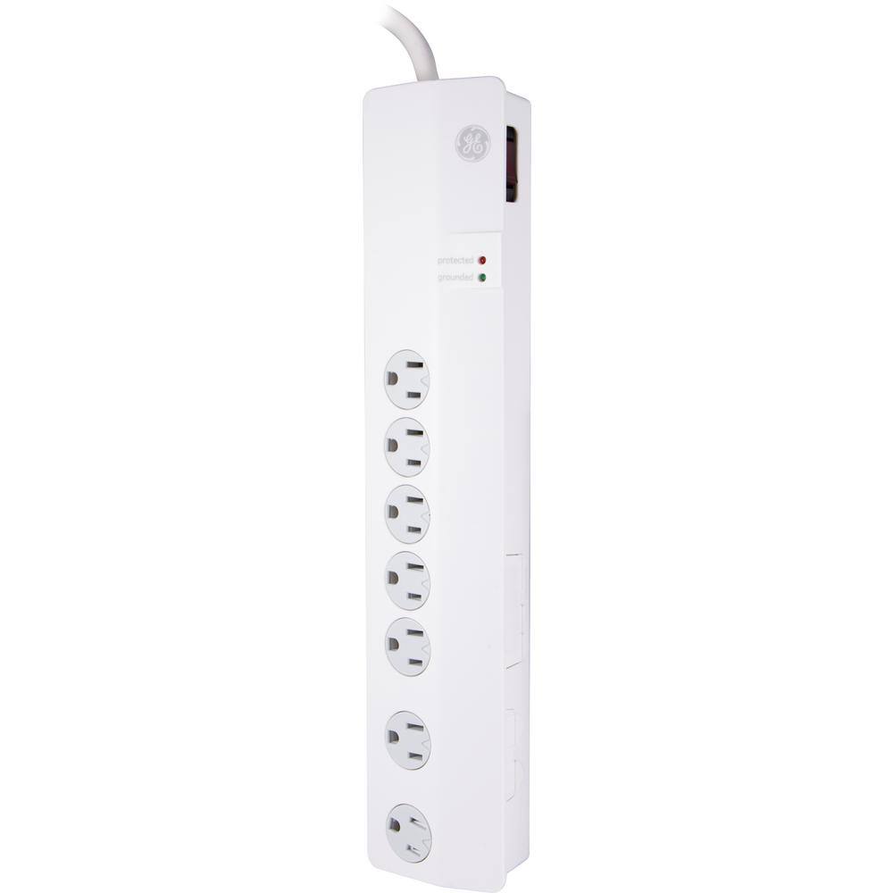 GE 3 ft. 7-Outlet Surge Protector Power Strip White 34768