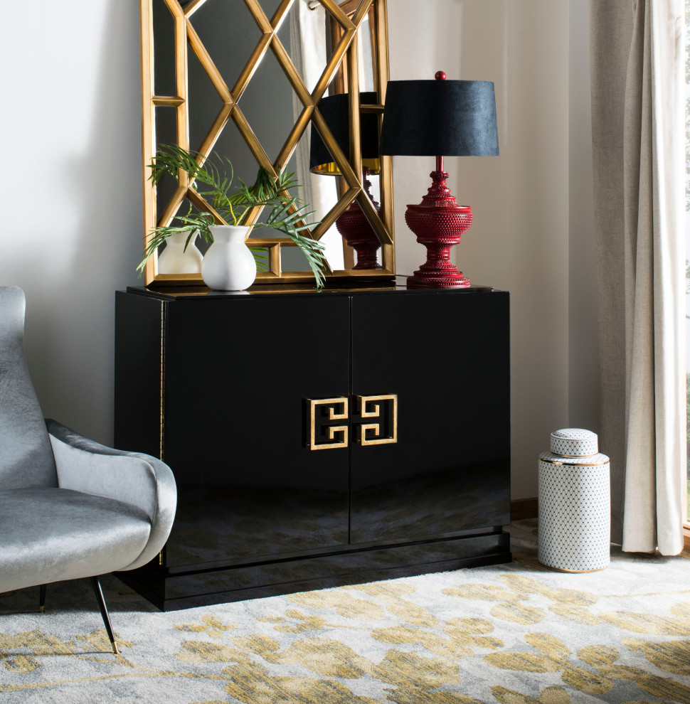 Safavieh Couture Winslow 2 Drawer Metal Cabinet  Black  Gold Leaf   Transitional   Accent Chests And Cabinets   by Safavieh  Houzz